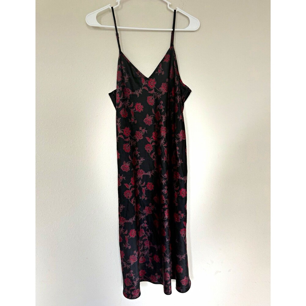 Vintage Floral Satin Slip Dress M Whimsigoth Gothic Witchy Vampire Romantic